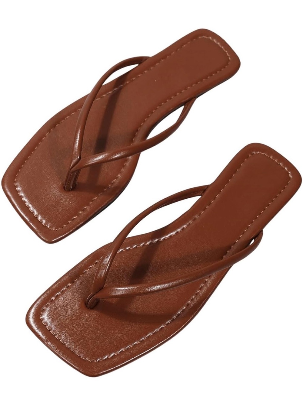 Women’s Brown Square-Toe Thong Sandals
